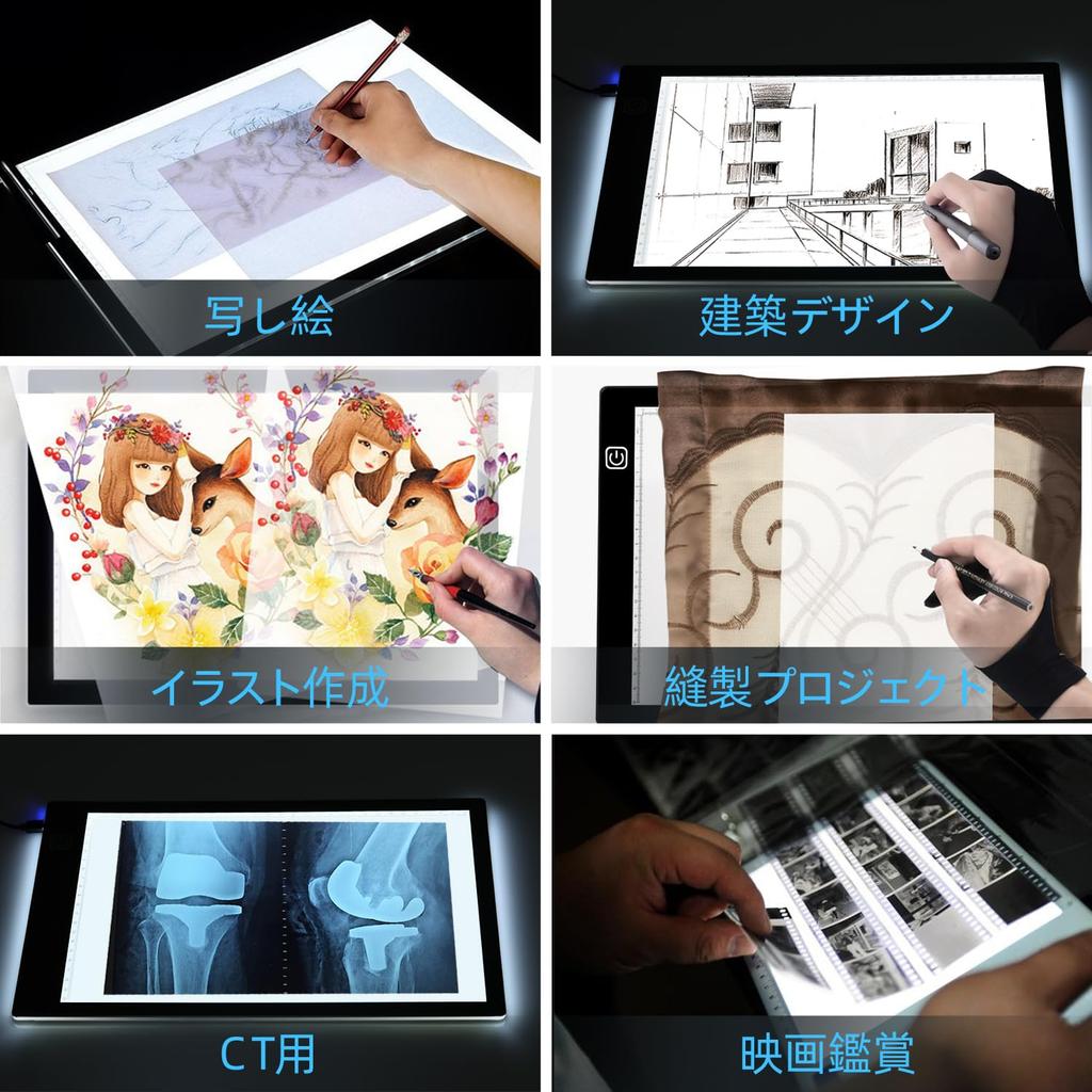 OOWOLF A4 Tracing Rechargeable LED Light Stepless Low Color Measuring 4 USB and Sweatproof Gloves Ideal for Architectural and Drawing Table,