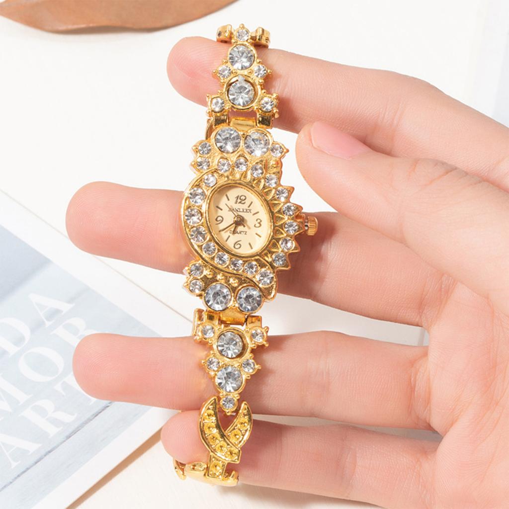 Women's Fashion Trendy Rhinestone Watch Gold Bracelet Quartz Wristwatch