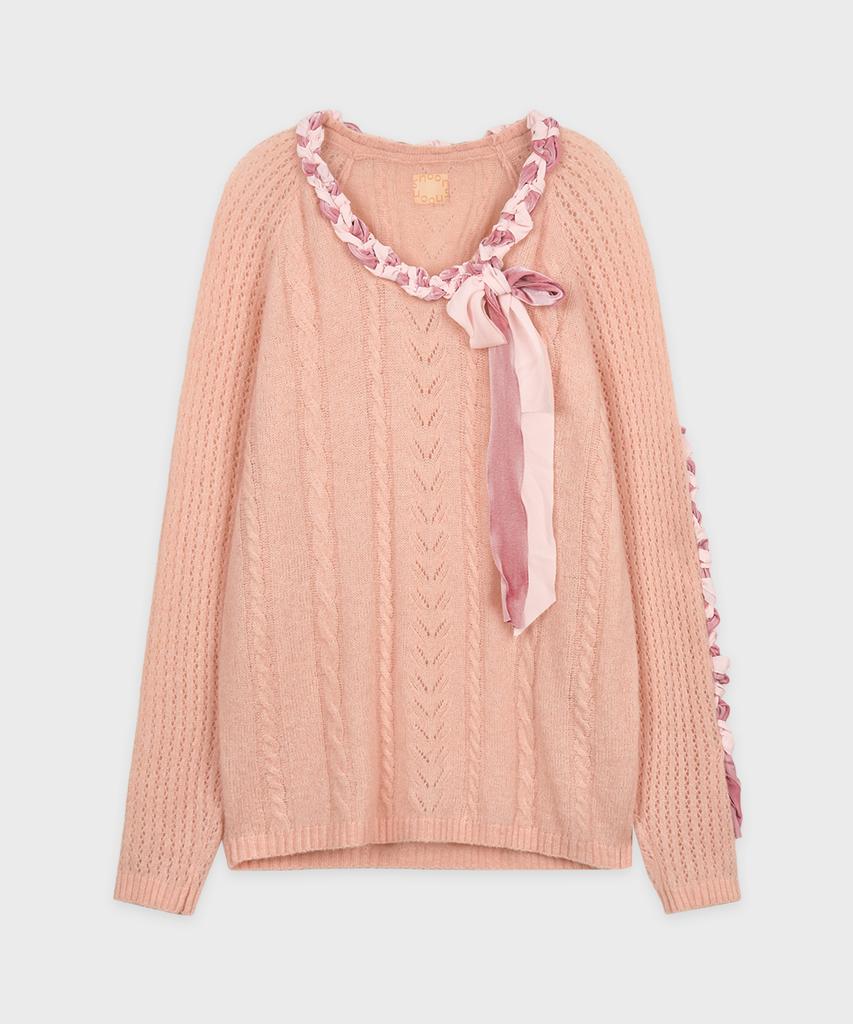 SINOON Lace-Up Ribbon Knit (Pink)