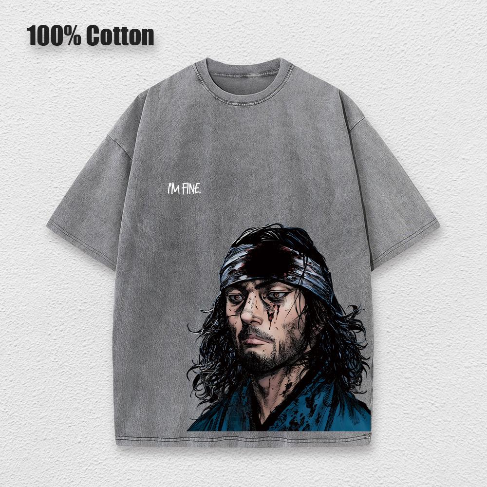 Anime Vinland Saga Printed Washed T Shirt Men 100% Cotton Retro Harajuku Vintage Y2k Hip Pop Street Style Tees Summer Unisex