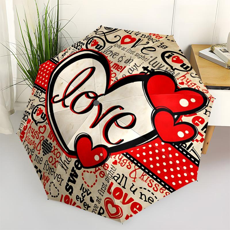 1pc Love Hearts Decor Automatic Folding Umbrella Durable Iron Frame,All Seasons Home Travel Outdoor Multifunctional Umbrella Yy251115062