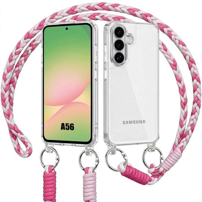 Coque Antichoc - BOOLING - pour Samsung Galaxy A56 5G - Transparent avec Cordon Blanc Rose