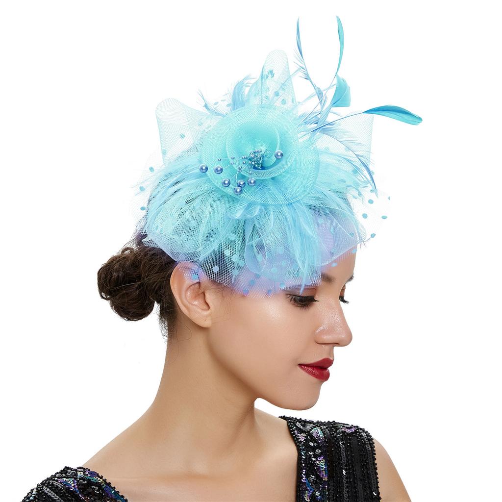 Feather Headpiece Women Mesh Hat Hair Band Headband Wedding Accessories Feather Headband Hat Party Hairpiece