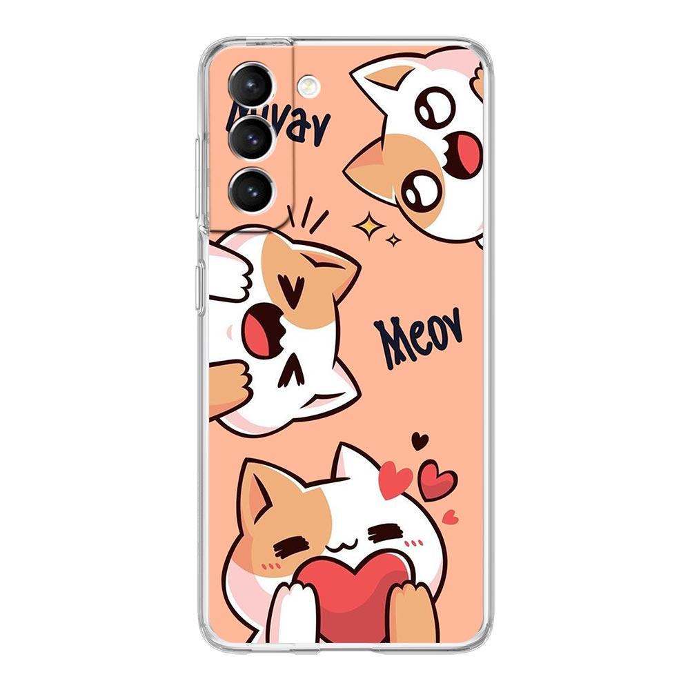 Cat Cute Kitten Cartoon Clear Silicone Phone Case For Samsung Galaxy S23 S22 5G S20 Ultra S21 FE 5G S10E S9 S8 S10 Plus Cover