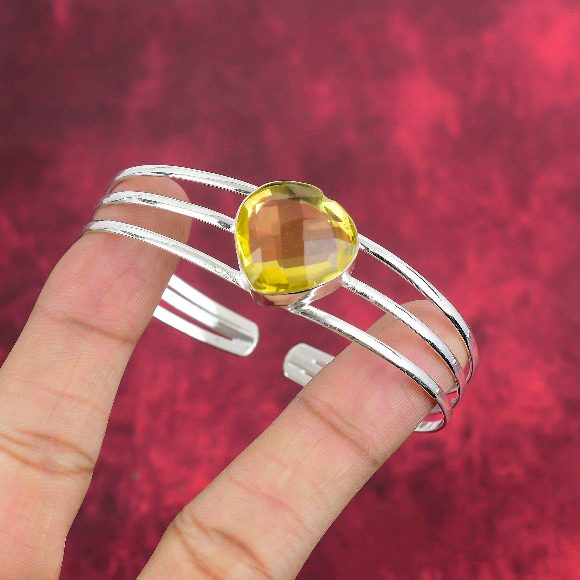 

Дизайнерский браслет из лимонного топаза, браслет из стерлингового серебра 925 пробы, регулируемая цепочка, браслет ручной работы, на День памяти Adjustable жёлтый