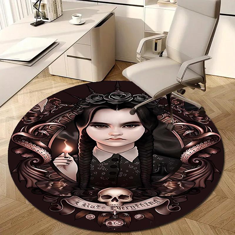 1pc Addams Family Wednesday1 Design Printed Area Round Carpet for Bedroom Living Room Home Decor Rugs Mat Non Slip Mat Rug for Bedside