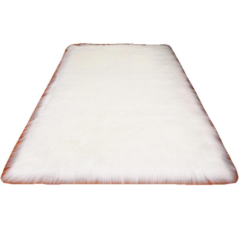 Large Rectangular White Plush Long-Pile Carpet for Living Room or Bedroom