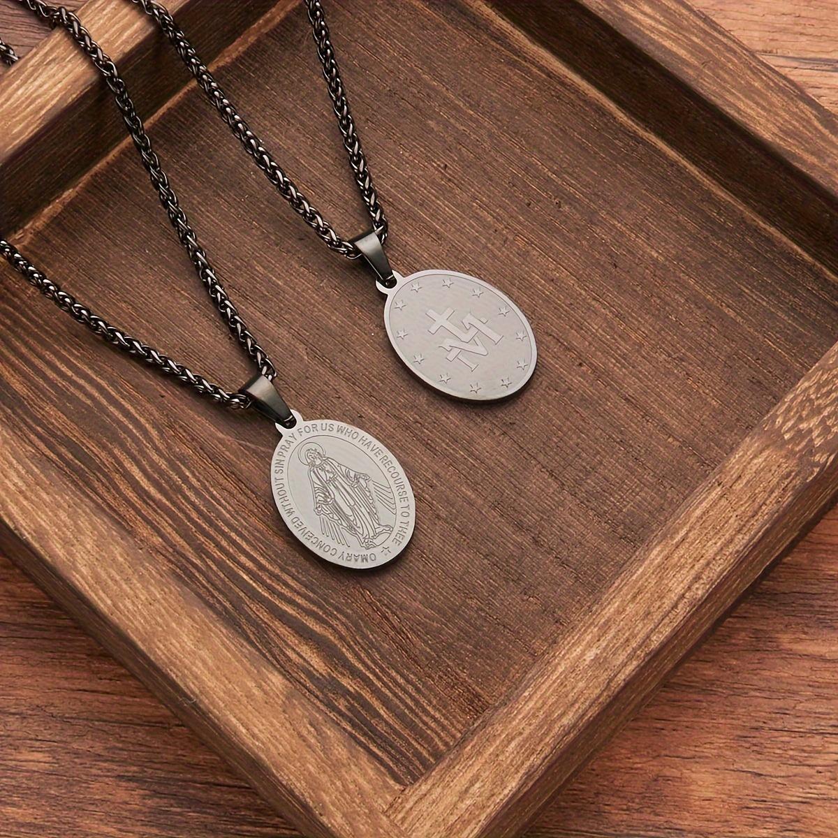 

Ожерелье из титановой стали с Девой Марией, серебристое/черное, с золотым покрытием, унисекс, христианские украшения, крест, кулон с Чудотворной медалью чёрный