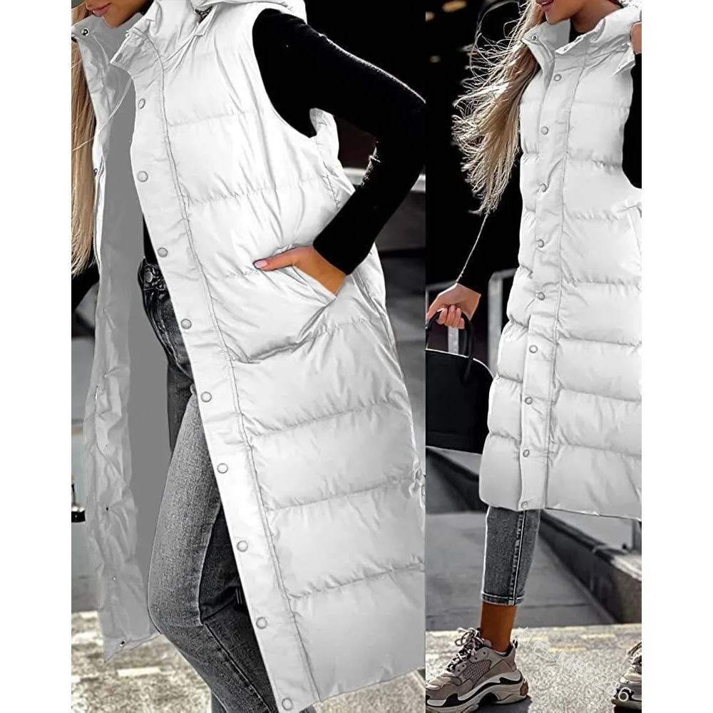Hooded Zipper Jacket Women Oversize Waistcoat Winter Outerwear Hooded Parka Fashion Quilted Vest Casual