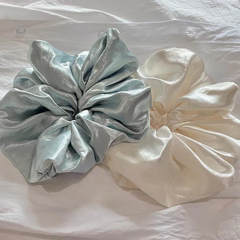 1PC High-Shine Pearlescent White Large Satin Scrunchie - Stylish, Premium & Minimalist Ponytail Hair Tie