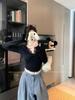 Chic V-Neck Long-Sleeve Lace T-Shirt for Women - Elegant White Base Layer for Autumn/Winter