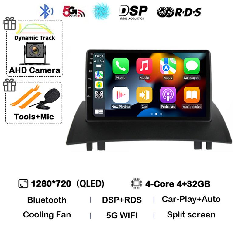 Android 14 Carplay Auto For Renault Megane 2 2002 2003 2004 2005 2006 2007 2008 2009 Multimedia Car Radio Player WIFI+4G Stereo