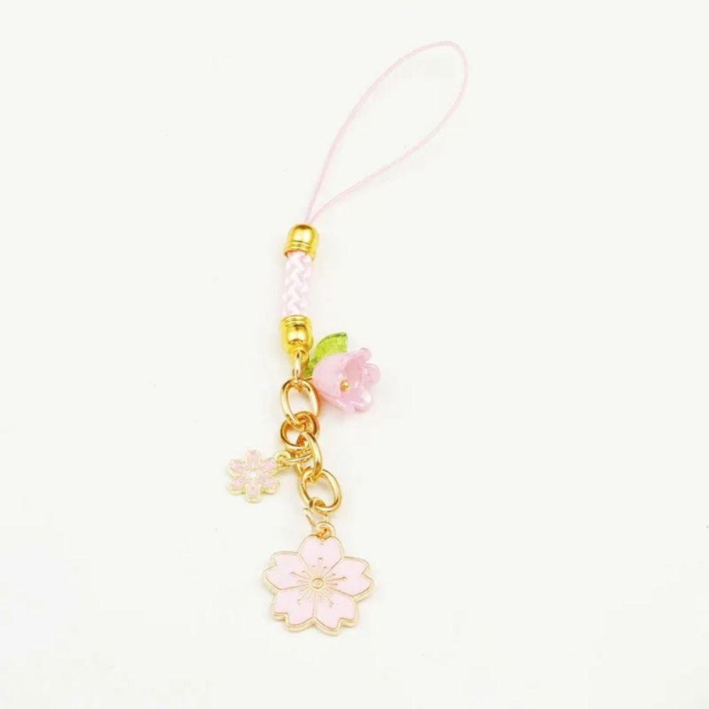 Short Style Mobile Phone Case Keychain Sakura Flower Phone Lanyard Mobile Phone Lanyard  Car Key