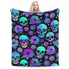Blaue Schädel und Blumen Fleece-Decke für Bett Wohnzimmer Sofa Couch Weich Warm Leicht Gemütlich Plüsch Überwurfdecken Heimdekoration