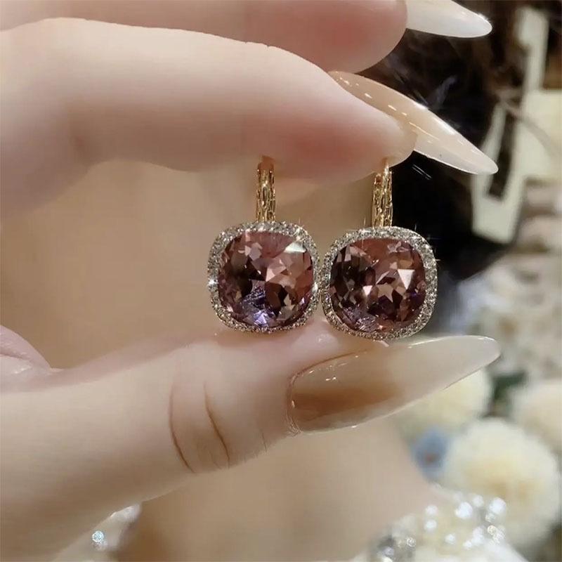 Luxury Purple Crystal French Retro Square Earrings