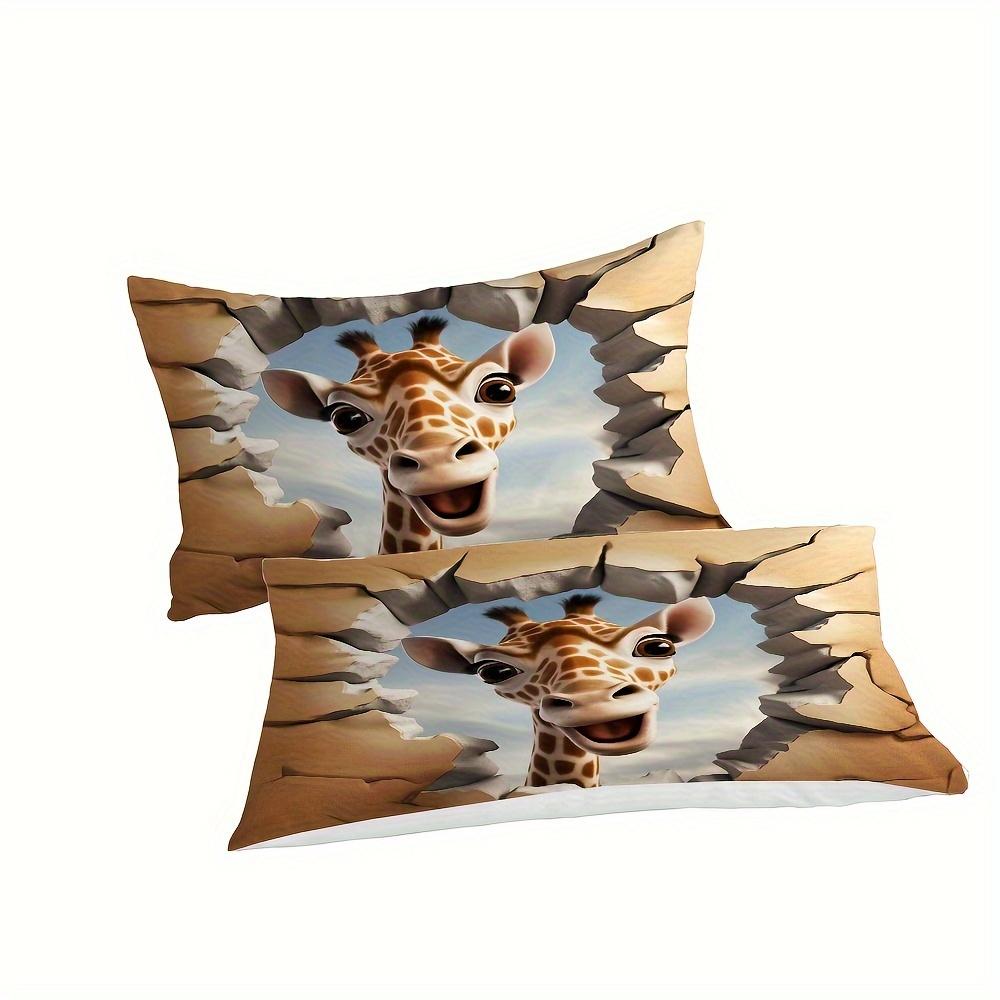 3D Giraffe Print Duvet Cover Set with Pillowcase Animal ThemeAll-Season Bedding Polyester Fabric Machine Washable Digital Print