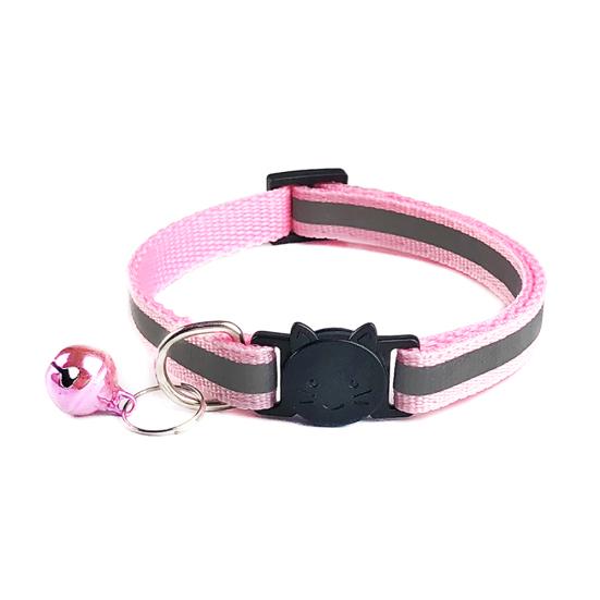 Pets Dog Bell Night Safety Reflective Collar Cat Head Buckle Necklace Neck Strap