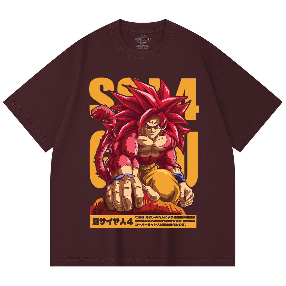 

230 Gsm 100% Cotton Dragon Ball V42 Goku SSJ4 Print Unisex Heavy Cotton T Shirt 2XL вина червоного кольору