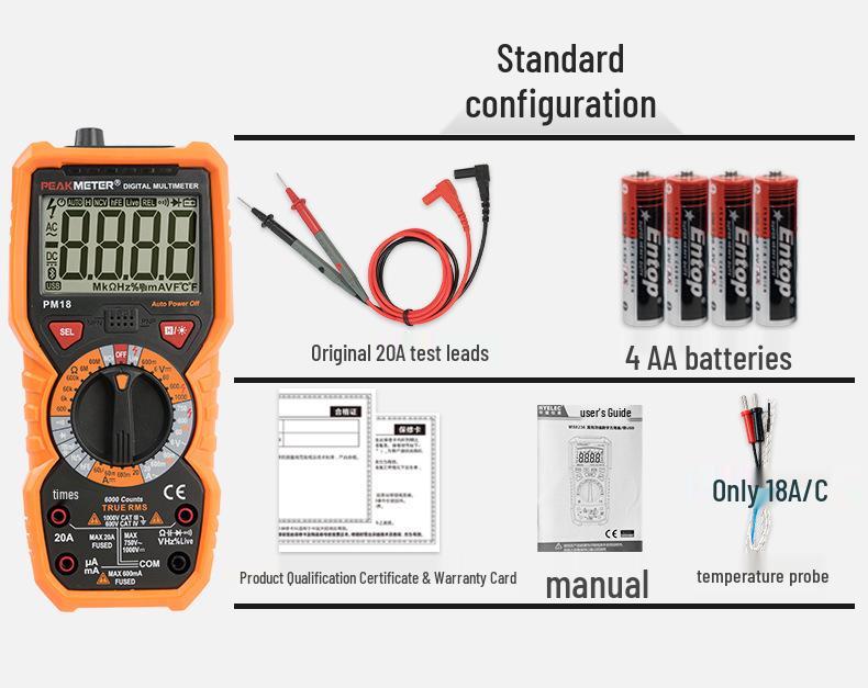 Huayi PM18C High-Precision Digital Multimeter with Smart Anti-Burn & Capacitance Meter for Electricians