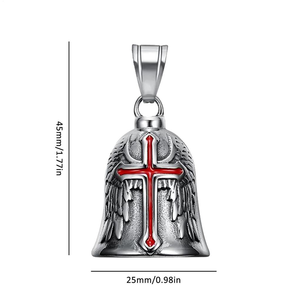 Stainless Steel Retro Punk Angel Cross Motorcycle Riding Lucky Bell Men Motorcycle Bell Charm Riding Bell Necklace Ornament