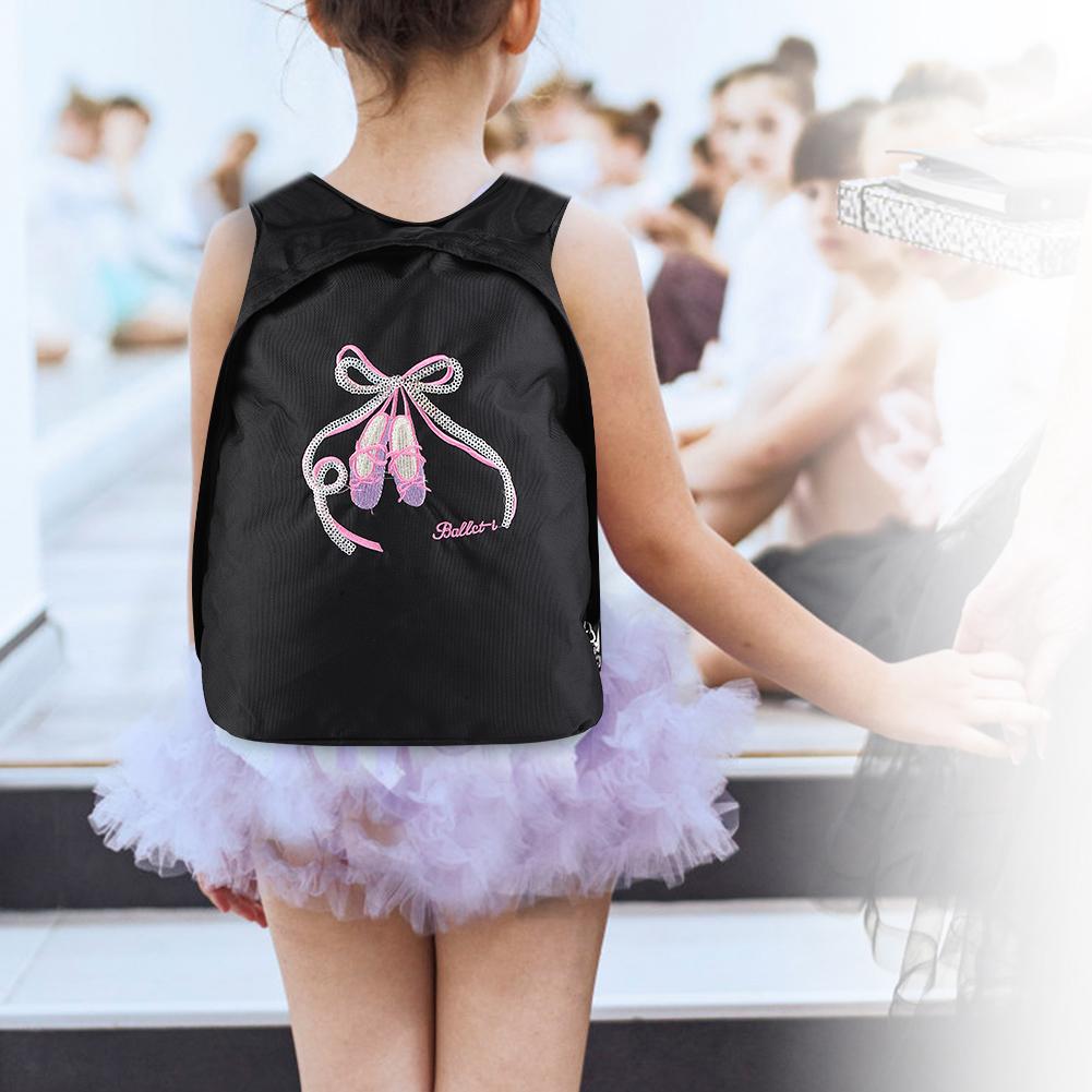 Girls Ballet Dance Backpack Kids Shoulder Sports Zipper Bag(Black)