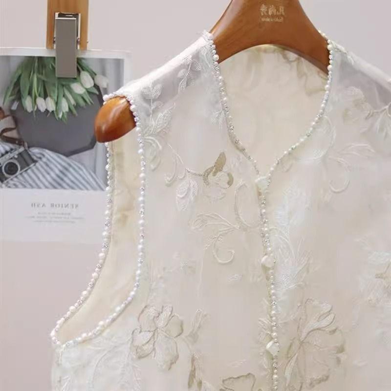 Sleeveless top vest women's summer 2025 temperament embroidered thin summer vest