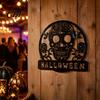 Retro Halloween Party Supplies Skull Metal Door Sign, Gothic Spooky Skeleton Head Hanging Wall Entrance Ornament Art for Man Cave, Bar, Bedroom,