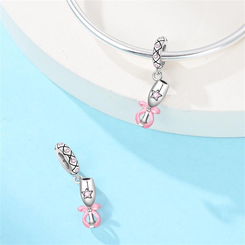 New Original Charms Beads Copper Pink Bow Wine Glass Slightly Intoxicated Pendants For Woman Romantic Diy Jewelry