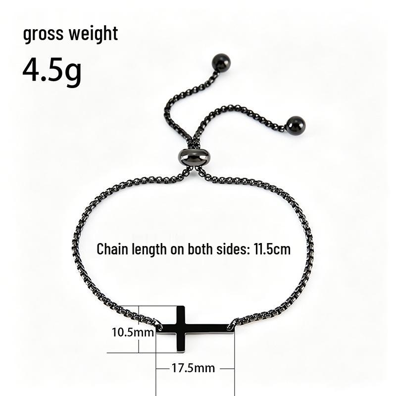 Pearl Chain Cross Stainless Steel Bracelet - European & American Style, Simple Lucky Cross Design.