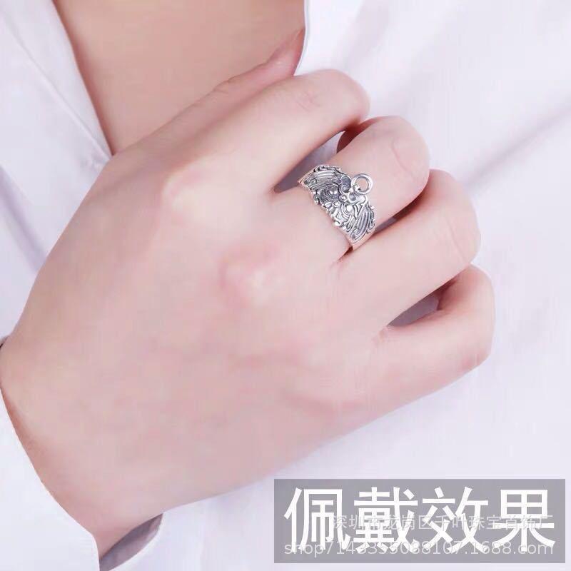 Adjustable Open Ring Men Women Sterling Retro Mythical Beast Design Geometric Statement