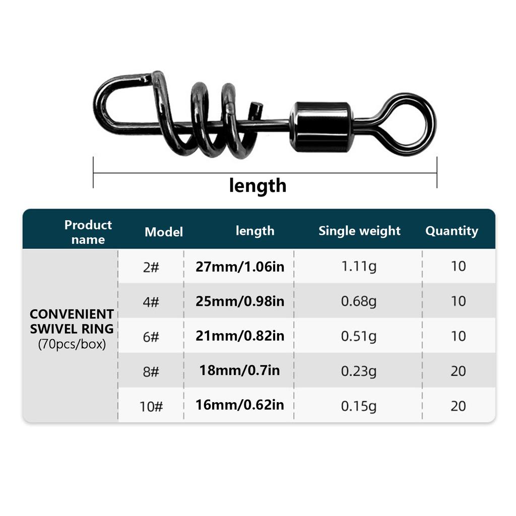 70Pcs Fishing Swivels Barrel Swivels Heavy Duty Corkscrew Snap Swivels Fishing Line Connector for Saltwater Freshwater