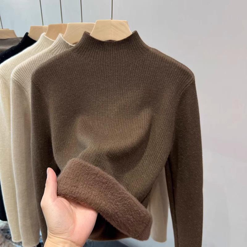 Warm Knitted Sweater for Autumn and Winter Half High Neck Pullover Sweater for Women