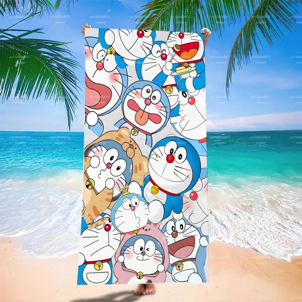 Doraemon Collage Beach Towel, Cute Multi Expression Cartoon Quick Dry Microfiber Swim Towel for Kids Adults Travel