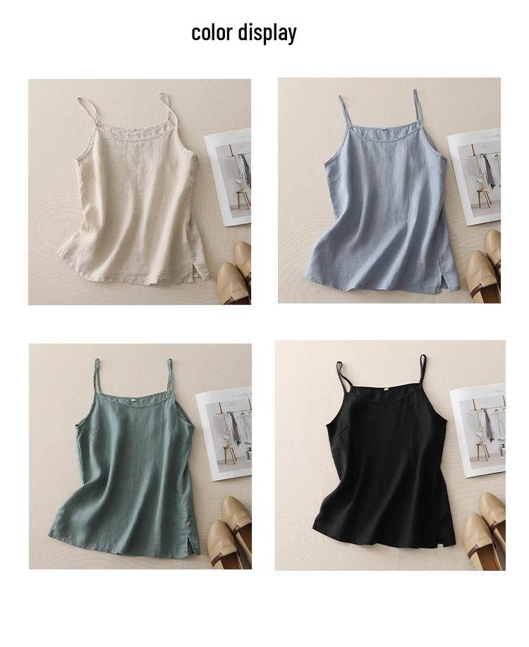 Plus Size Women's Cotton Linen Spaghetti Strap Tank Top: Lightweight Sleeveless Summer Outerwear & Base Layer
