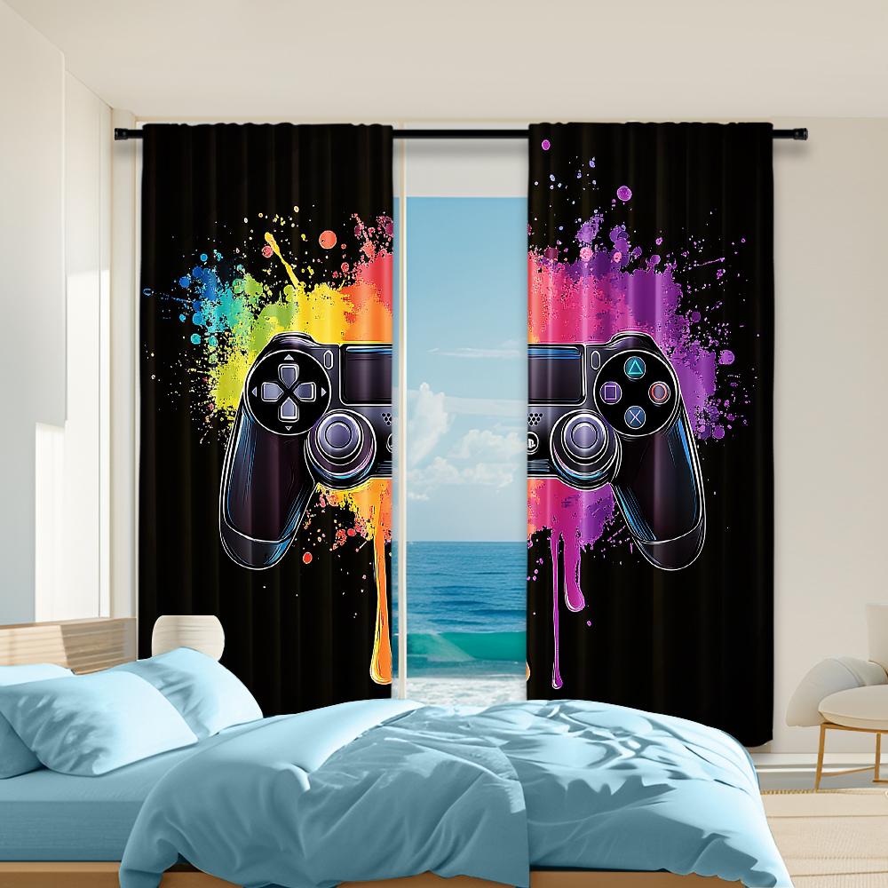 

Set Of 2 Gamepad Print Window Curtains Colorful Game Controller Drapes Living Room Bedroom Home Decor Made Polyester Great Treatment W100*H70(CM)-Rod Pocket&1PCS