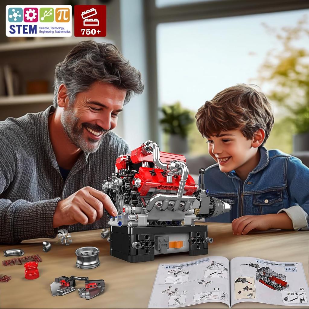 MOULD KING 10204 Technical Car Engine Toys The Motorzied FE Sports Car V8 Engine Building Block Brick Kids Christmas Gift