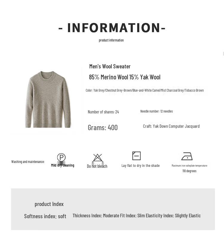 Hengyuanxiang Men's Round Neck Yak Down Blend Jacquard Wool Sweater