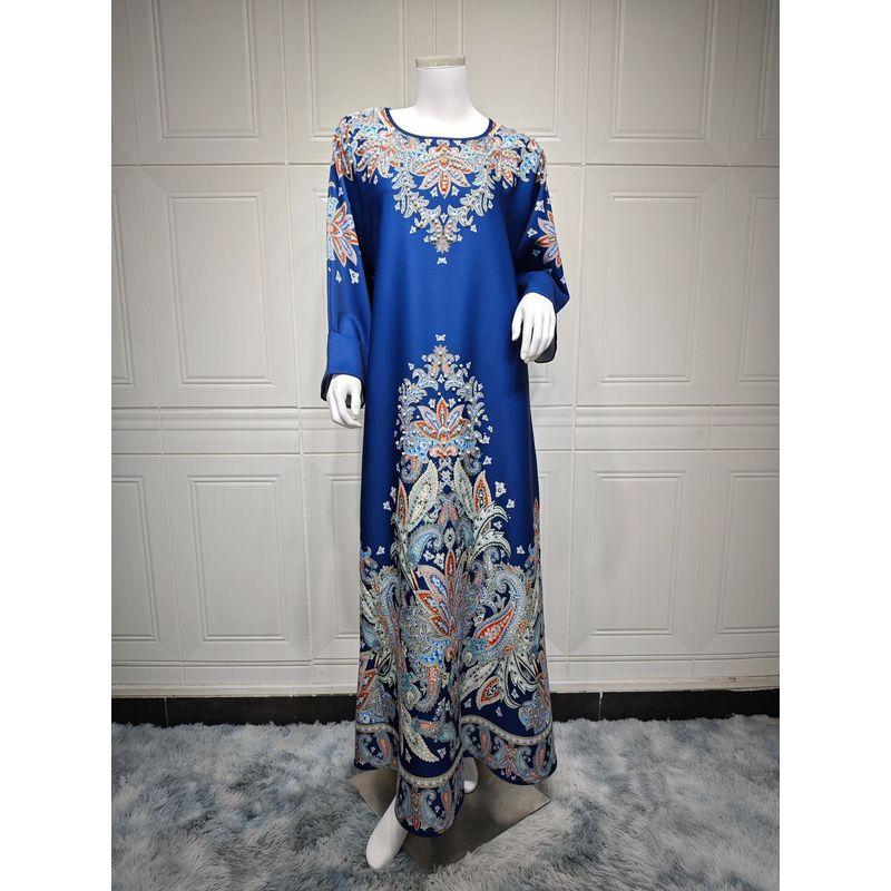 Indonesia Turkey Saudi Arabia Positioning Printed Rhinestones Cross-Border Women's Clothing Dress Djellaba Dress