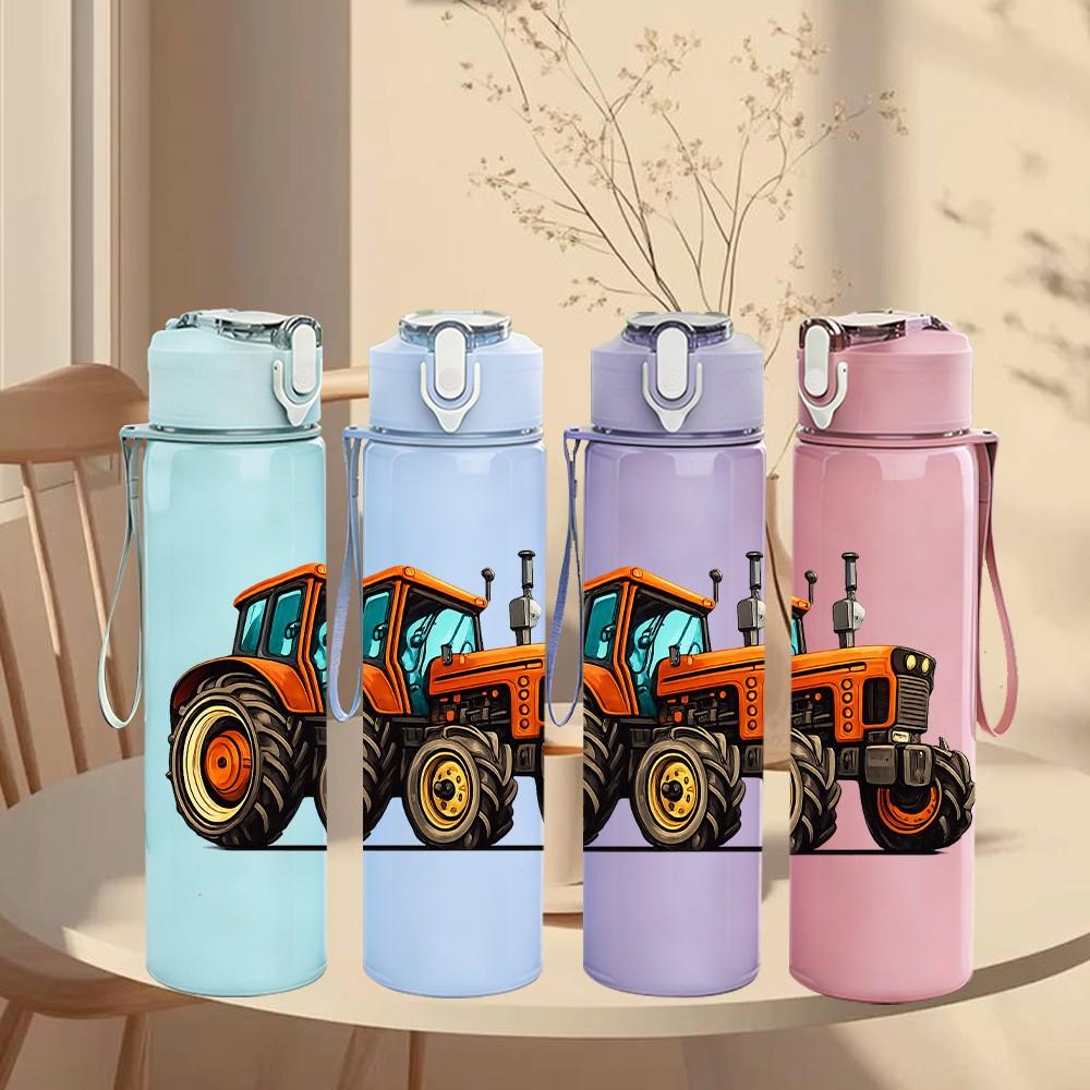 1PC Farm Tractor Vehicle Retro Print 750ml Color Plastic Sports Water Bottle Leakproof Flip Straw Lid Suitable for Sports Office Home Use