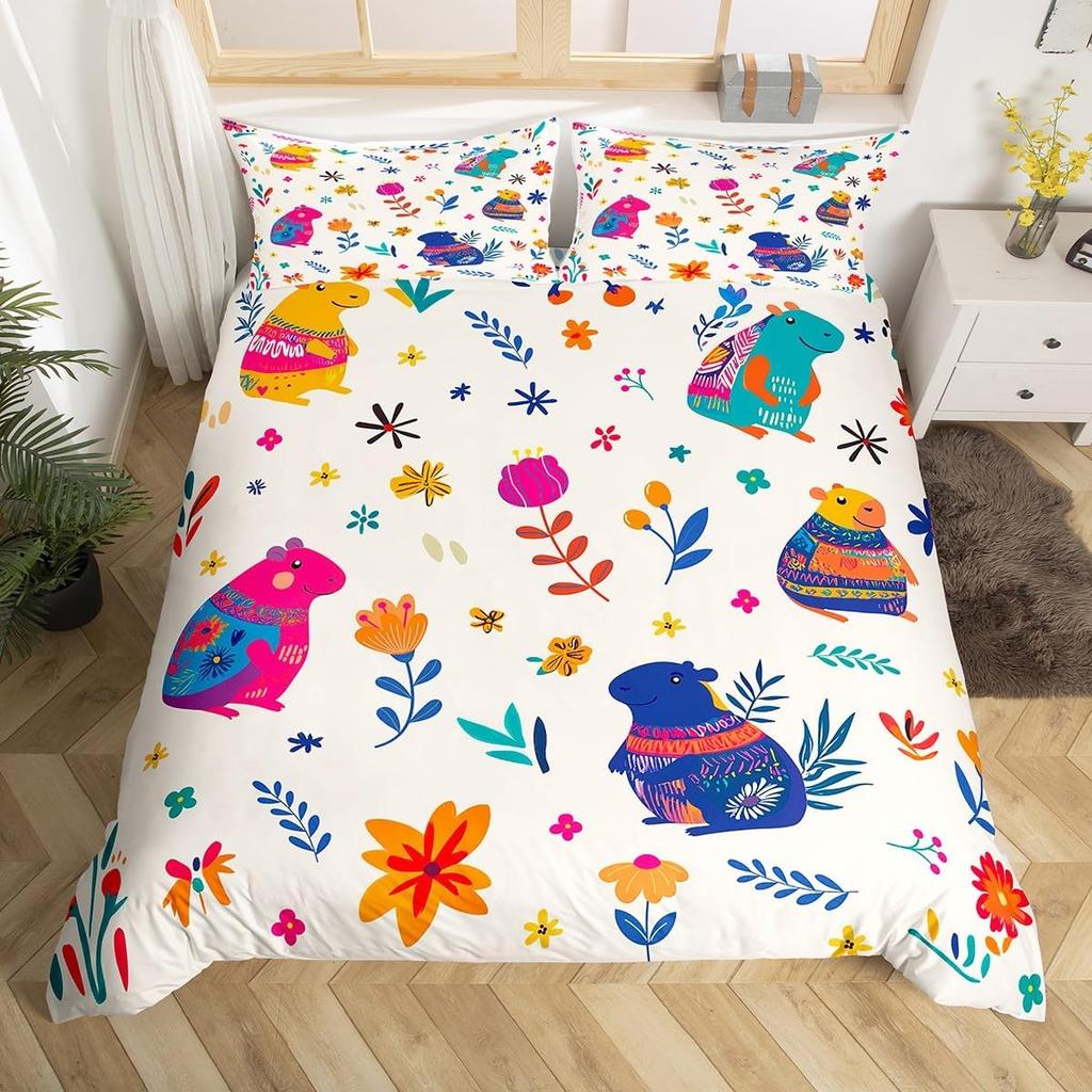 Lieblicher Igel Bettbezug Twin King Hippie Ausgefallen Blume Bettwäsche Set für Kinder Jungen Mädchen Lustiger Tribal Igel Bettdeckenbezug