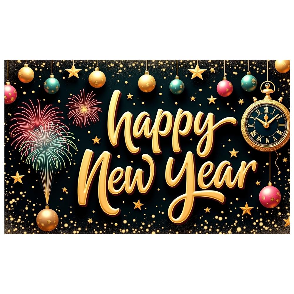 Happy New Year Banner Firework Design New Year Banner New Year's Eve Banner Colorful Ornament For Party Backdrop