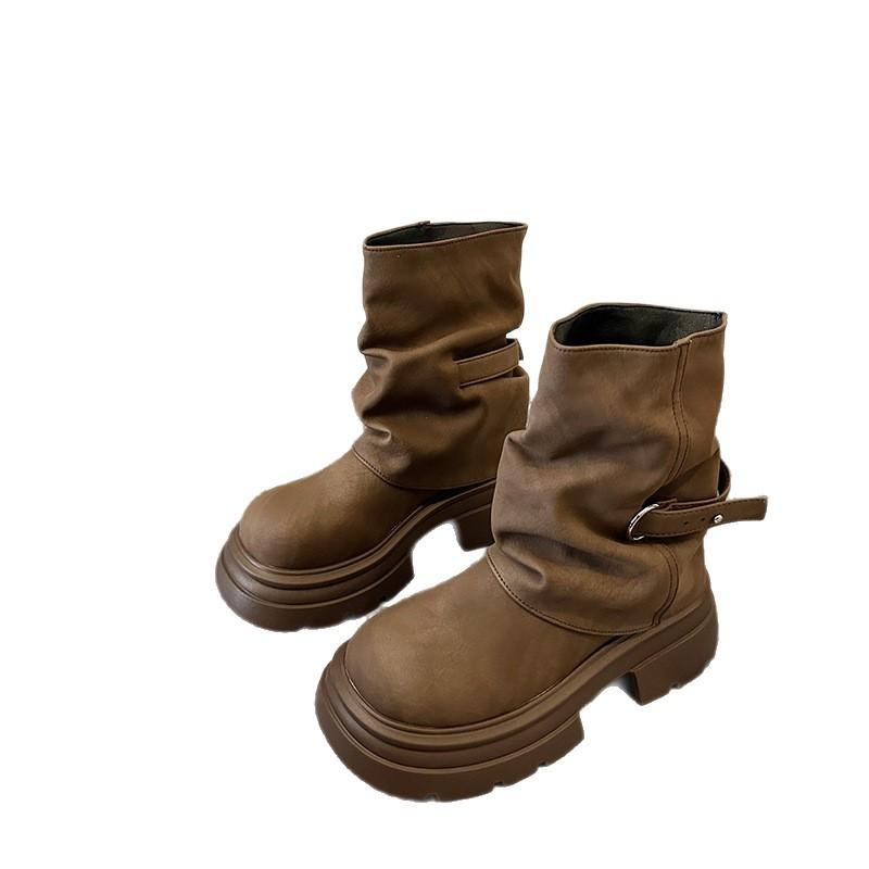 Thick-soled heightening Maillard British style Martin boots women's autumn new stacking boots tube boots short boots