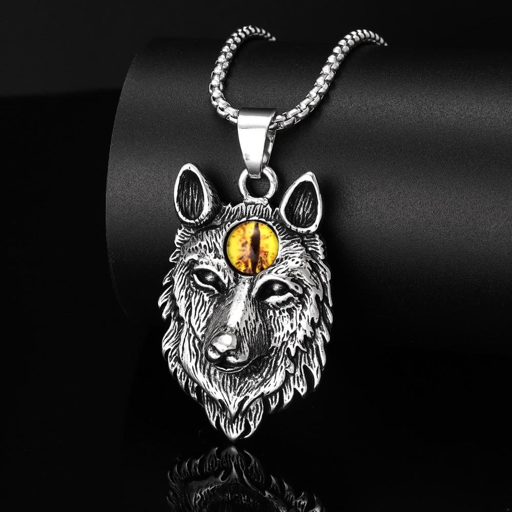 Retro Punk Wolf Totem Wolf Head Trendy Devil Eyes Men's Pendant Necklace