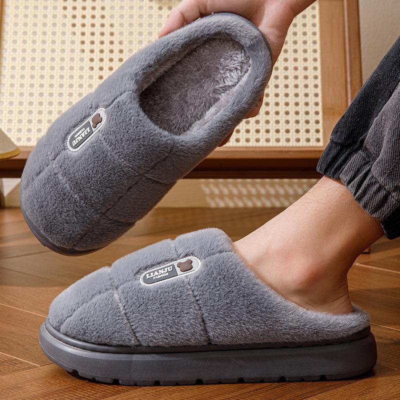 New Big Winter Slipper Dady Grandpa Elder Man Indoor Fuzzy Home Shoes 48 49 Mens Warm Mink-like Fluffy Slippers Room Floor Shoes