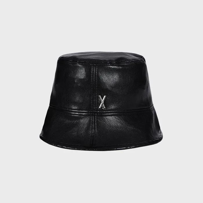 VA Cubic Stud Vegan Leather Drop Bucket Hat Black
