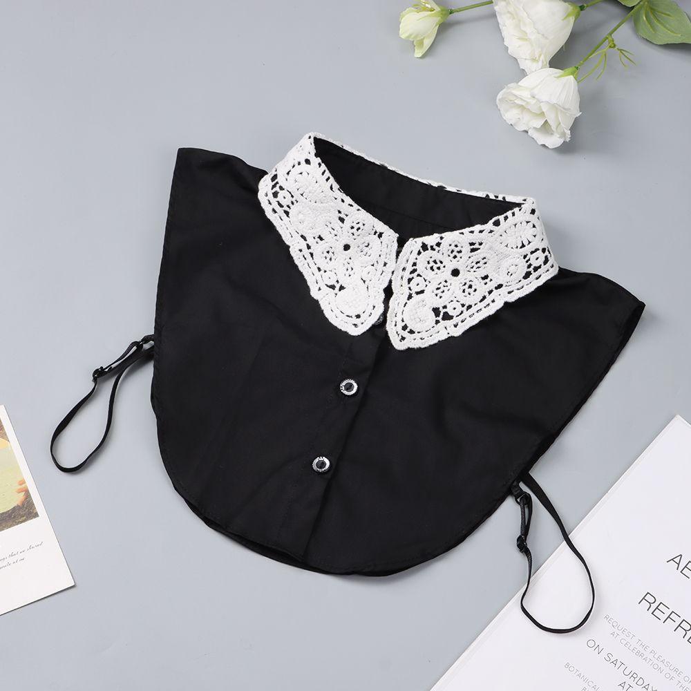 Fake Collar Front Tie White Lapel Blouse Detachable Collar Fake Women Vintage Crystal Lace Ladies False Blouse Collar Half Shirt