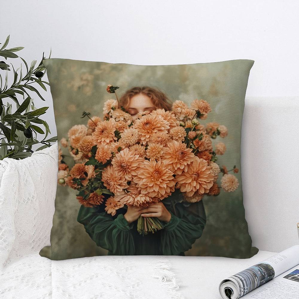 Art Flower Women Pillow Case Plush Fabric Soft Pillowcase Double Sided Print Sofa Cushion Cover Throw