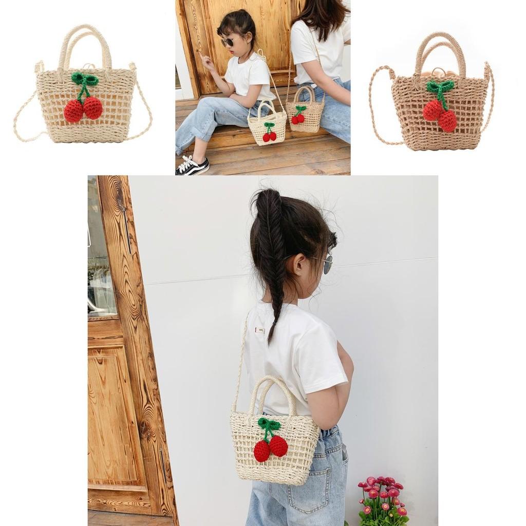 Entzückende Sommer Strand Webtasche für Kinder aus strapazierfähigem Strohmaterial mit weichem Griff und funktioneller Reißverschlusstasche