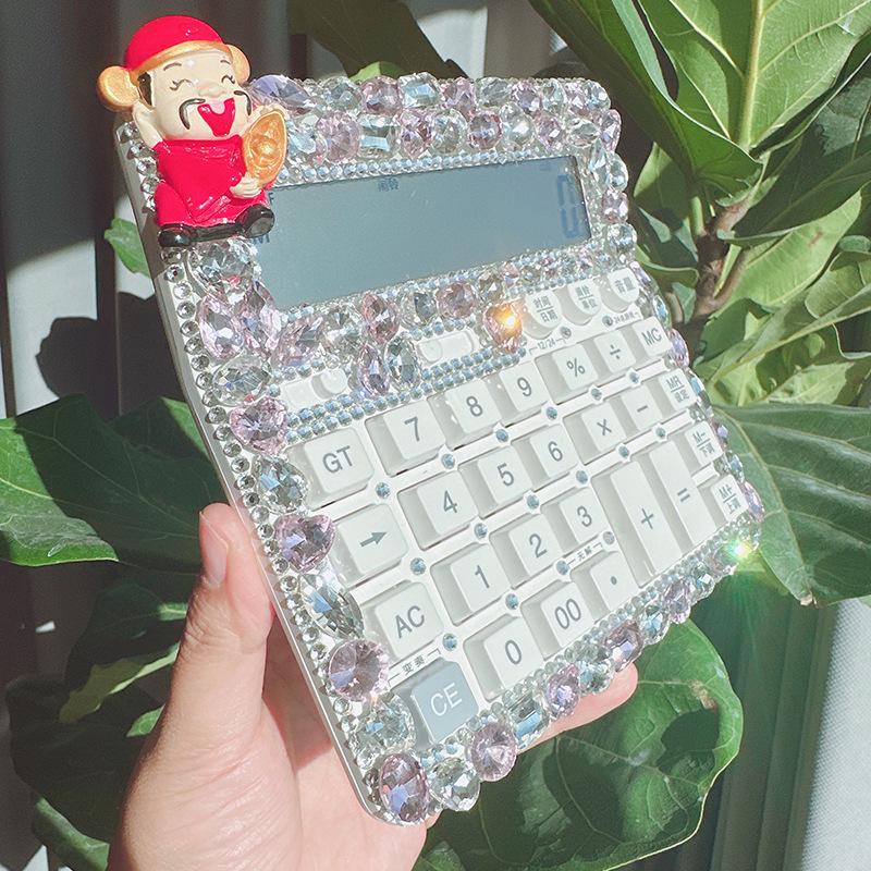 White Large Rhinestone Crystal Voice Calculator