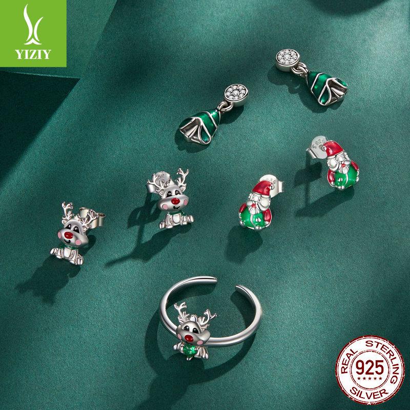 Yinziyun Christmas Sterling Silver Santa & Reindeer Stud Earrings